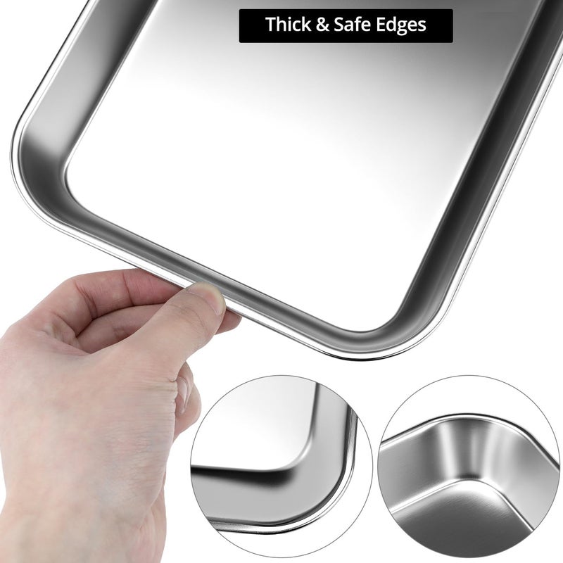 QWORK 2 Pack Stainless Steel Tray, Medical Surgical Tray, 8.6" x 6" x 1", Silver, Rectangular, Polished, Curly Edge Design, 5 lbs Max Weight, Hand Wash Only - Image 2